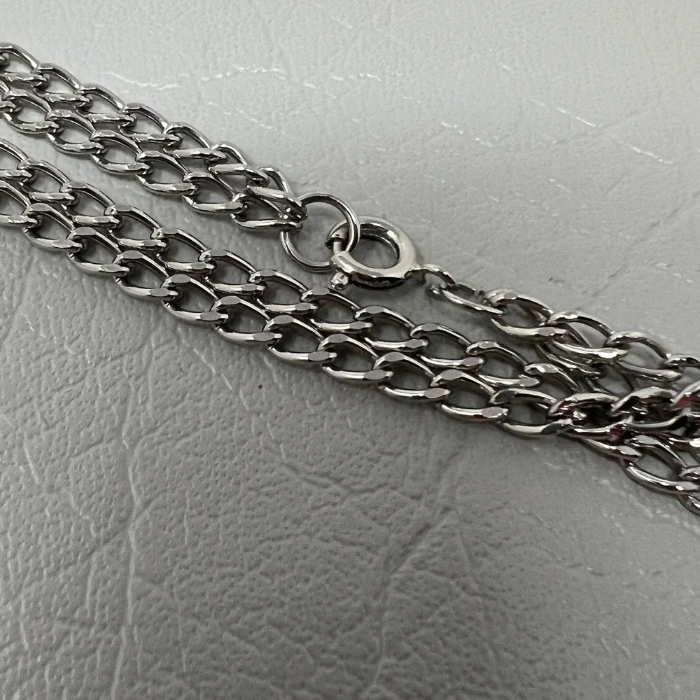 Vintage Silver Tone Chain Necklace Beaded Stations 56 inches‎